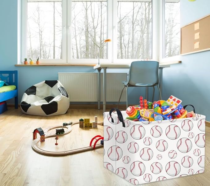 TIBAOLOVER Rectangular Baseball Basket Kids Baby Storage Basket Cute Kids Toy Storage Bin Organizer Shelf Book Sports Room Decor(Baseball)