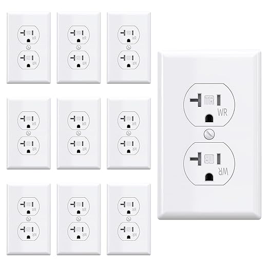 AIDA 20 Amps Outlets Duplex Electrical Receptacle Outlets, Tamper Resistant & Weather Resistance, Wall Plate Included, Residential, 3-Wire, Self-Grounding, UL Listed (10 Pack, White)