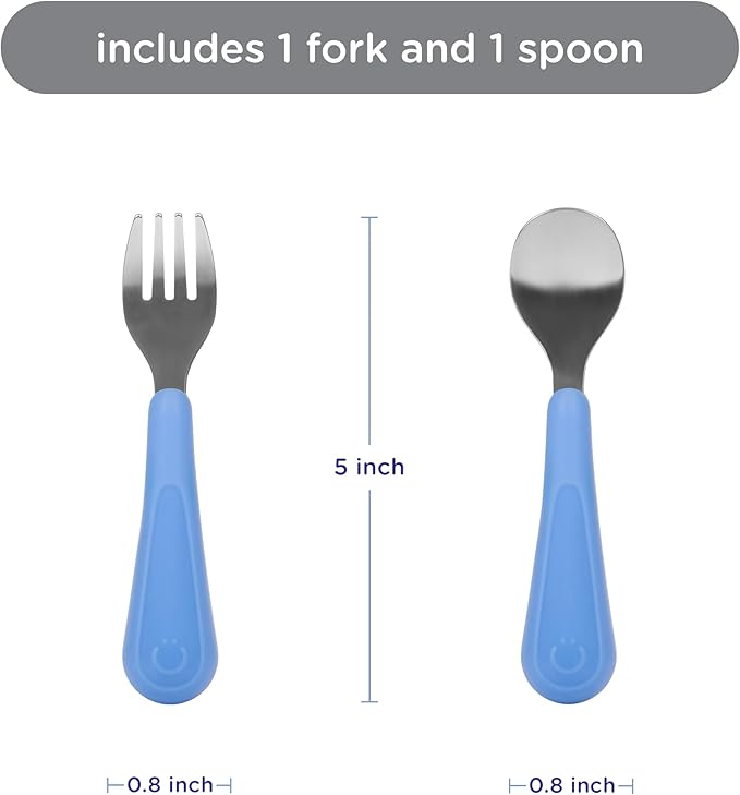 Ubbi Toddler Utensils Set, 2 Pack – Stainless Steel Fork & Spoon with Easy-Grip Silicone Handles, Kids Silverware for Self-Feeding & Baby-Led Weaning, BPA-Free Dishwasher Safe, Polaris Blue