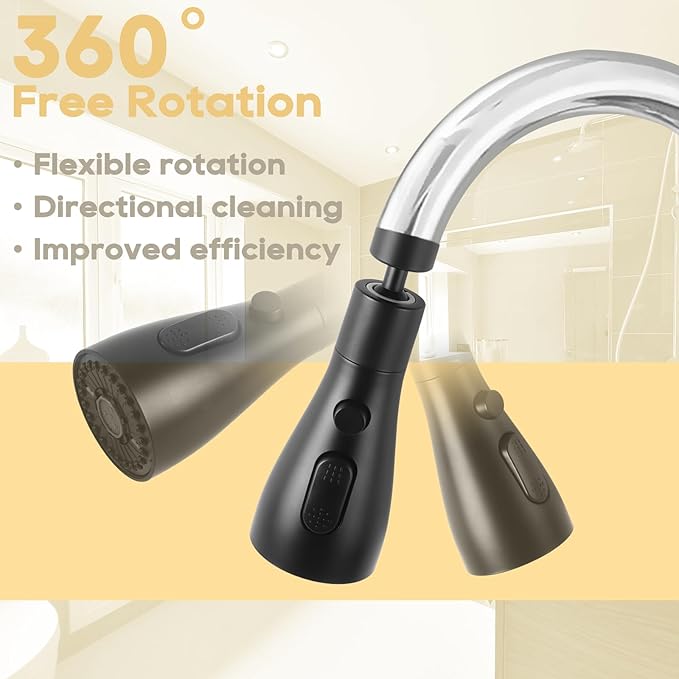 Longing Home 3 Function Sink Faucet Extender, Kitchen Faucet Sprayer Head Replacement, Kitchen Swivel Spray Spout Part Connector,Faucet Sprayer Nozzle, Rotating Robotic Arm Faucet Extension- Black