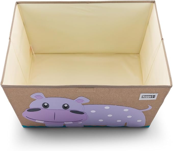 HYGGE + Animial Toy Storage Bin with Lid 20.8" x 13" x 13" Durable fabric & lightweight design. Great for storing toys, books, linens, games, clothing, baby products & more! (Hippo)