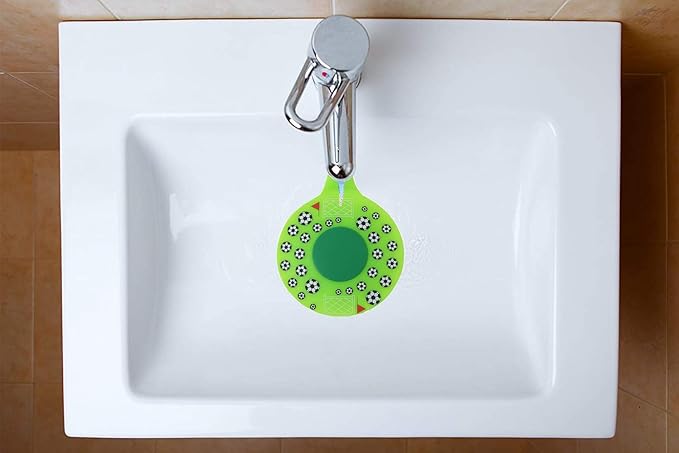WSZCML Bathtub Drain Stopper, Silicone Tub Stopper Plug, Universal Bath Drain Cover, Kids Tots Babies Gift (Green Football)