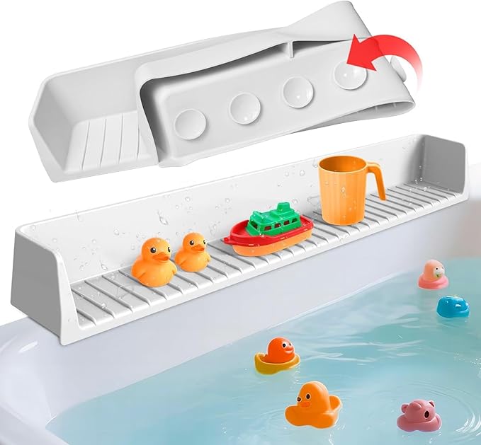 Baby Bathtub Sink Splash Guard and Bath Toy Holder with 11 Strong Suction Cups，Silicone Bath Tray for Tub，Suitable Kids Bathroom Accessories (Gray)