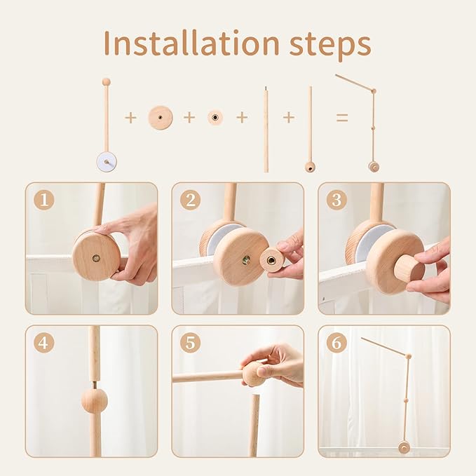 Crib Mobile Arm, HBM 30 Inch Wooden Mobile Arm for Crib Rotating Baby Mobile Hanger Beech Mobile Crib Arm Attachment Nursery Decor,Anti Slip for Sturdy Crib Mobile Hanger for Crib