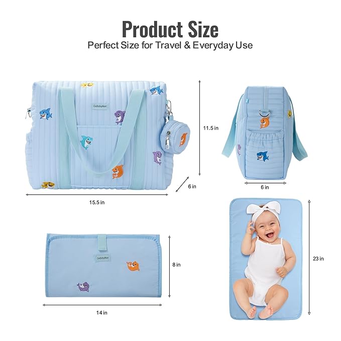GOBABYMART 3pc Diaper Bag Tote Set, Hospital Bag for Labor & Delivery, Maternity Travel Bag with Changing Pad & Pacifier Case
