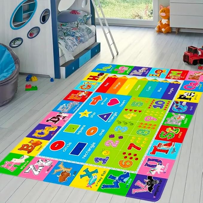 ABC Carpet,Kids Carpet for Playroom, Classroom Floor Play Mat for Kids,Preschool Rugs wtih ABC, Numbers, Animals, Extra Large Thick (78.7X59 Inch)