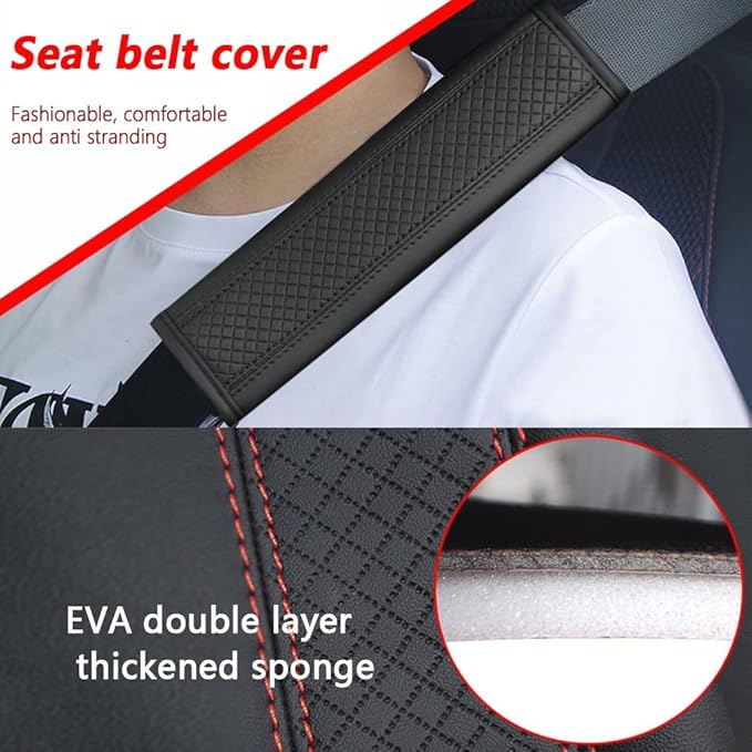 2PCS Car Seat Belt Cover Pad,Breathable Leather Seatbelt Covers for Shoulder Protection and Car Decorations,Universal Seatbelt Cushion Adding Car Seat Strap Pads Car Accessories Interior (Black)