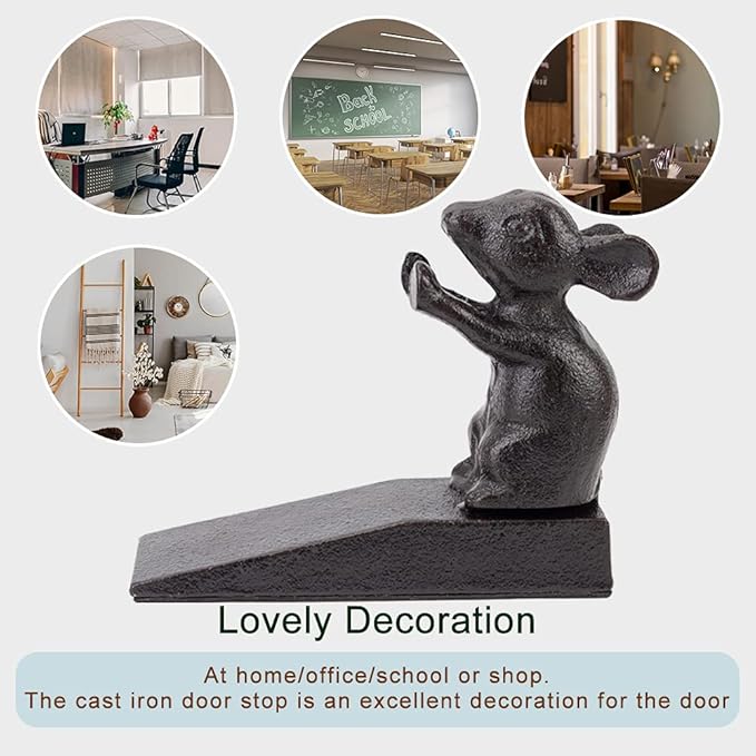 Earl Diamond Heavy Duty Cast Iron Cute Mouse Door Stops | Decorative Cute Animal Statue Metal Door Stopper Wedge, with Non-Slip Mat for Home Office Commercial