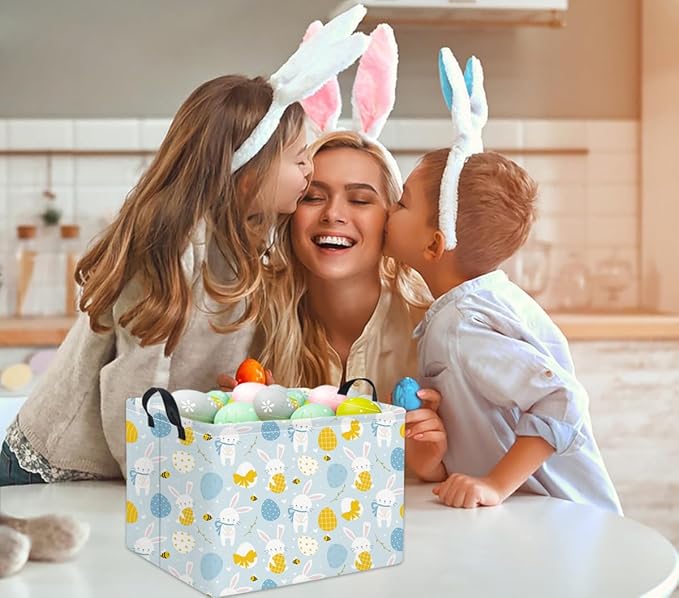 TIBAOLOVER Rectangular Easter Basket Kids Storage Basket Gift Basket Baby Storage Basket Cute Kids Toy Storage Bin Organizer Shelf Book Basket Room Decor(Blue Easter Bunny)