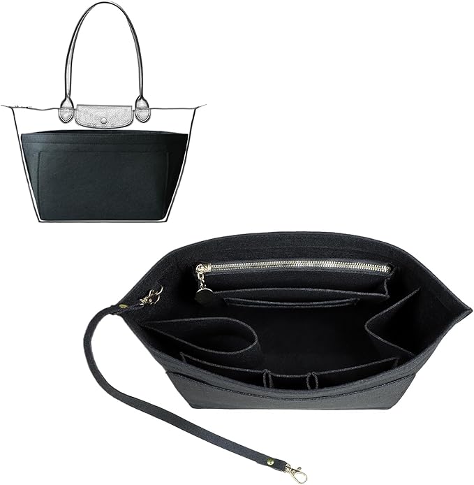 Lckaey Felt Organizer Insert for Longchamp Le Pliage Handbag Women Purse organizer 1012-30aterrimus-M