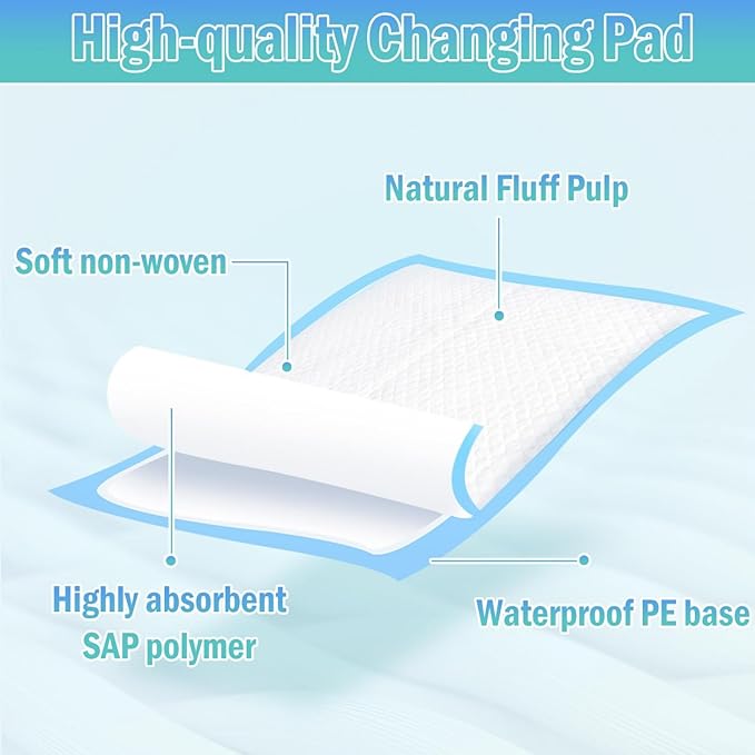 Rocinha 100 Pack Disposable Changing Pads Baby Disposable Underpads Waterproof Diaper Changing Pad Breathable Underpads Bed Table Protector Mat (17 x 13 Inches)
