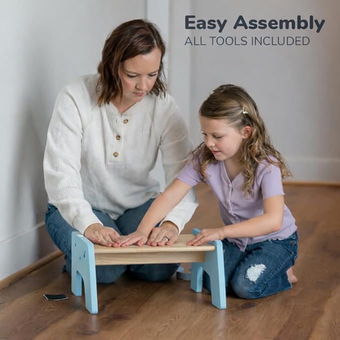 OCODILE 1-Step Wooden Step Stool for Toddlers | Kids Step Stool for Bathroom Sink, Kitchen, and Potty Training | Non-Slip Stool for Toilet Independence | Wooden Step for Children Ages 2+ Blue
