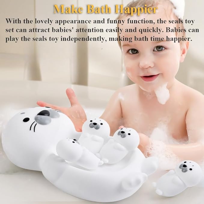 4-in-1 Seal Bathtub Toys | Mother-Baby Floating & Nesting Set | Easy-Clean Non-Toxic Rubber | Fun Montessori Bath-Time Gift for Boys & Girls