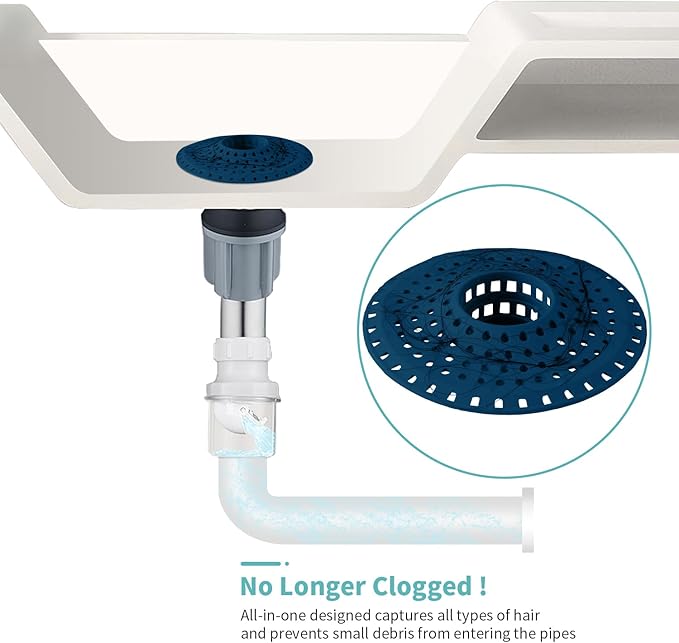 Aluvor Bathtub Drain Hair Catcher,Silicone Tub Hair Catcher Drain Protector,All-in-one Shower Hair Drain Catcher Strainer for 1.48'' to 1.76'' Regular Drains, 3PCS/Navy Blue