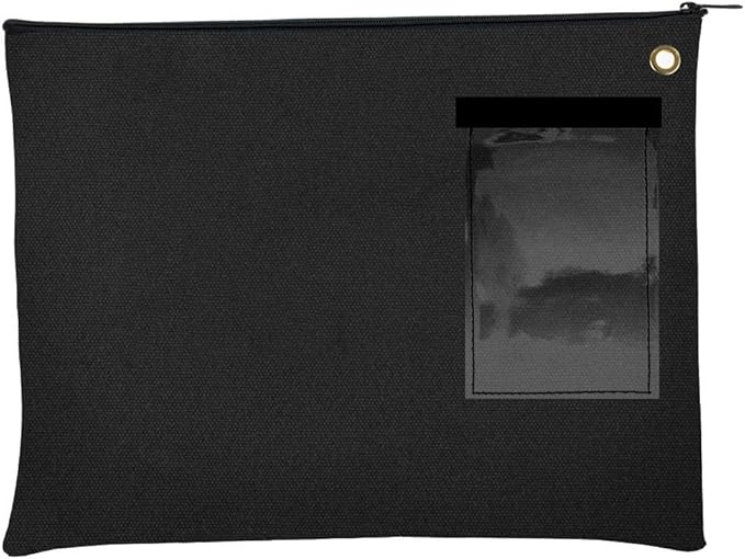 BankSupplies Canvas Interoffice Mailer, 14 oz. - 14W x 11H - Black - Transit Bag - Large Zipper Bag with Grommet - Use with Padlock or Zip Tie for Security - Interoffice Mail Bag