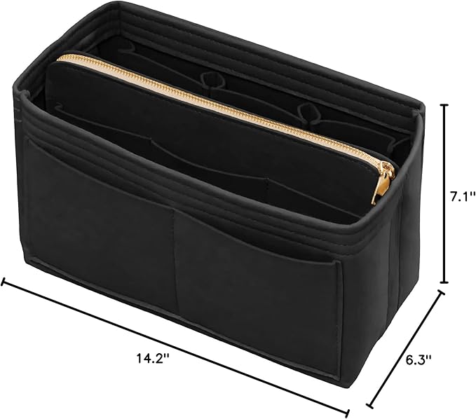 Purse Organizer Insert with Zipper & Key Chain Felt Bag Organizer for Tote Purse Handbag Black XLarge