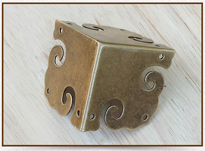4Pcs Vintage Pure Brass Corner Protectors Antique Hardware Desk Edge Wooden Jewelry Gift Box Cabinet Three Sides Full Encase Corner Guard (Antique Bronze)
