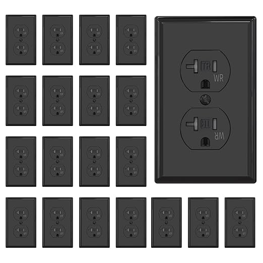 AIDA 20 Amps Outlets Duplex Electrical Receptacle Outlets, Tamper Resistant & Weather Resistance, Wall Plate Included, Residential, 3-Wire, Self-Grounding, UL Listed (20 Pack, Black)