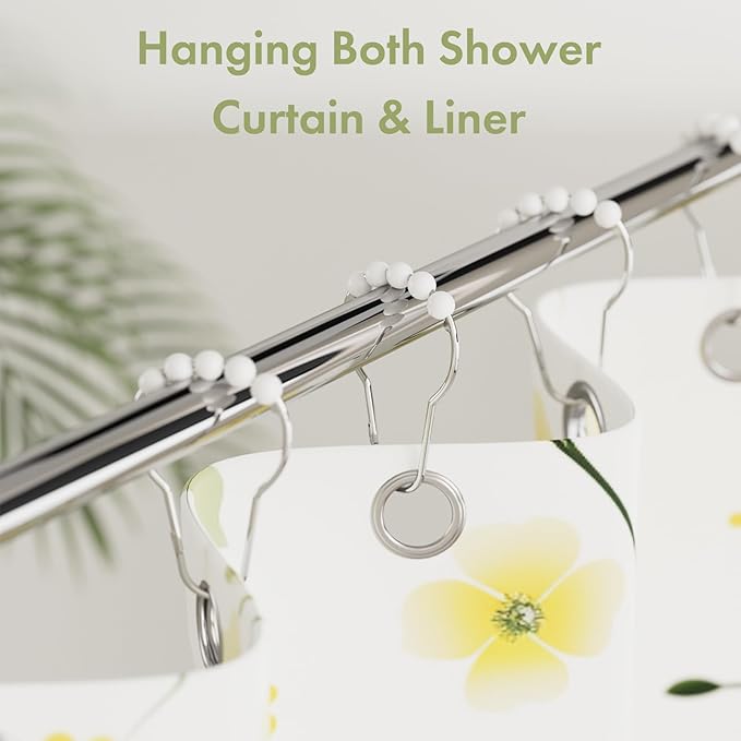 Amazer Shower Curtain Hooks, Decorative Stainless Steel Shower Curtain Hooks for Bathroom Shower Rods Curtains-Set of 12, Acrylic White