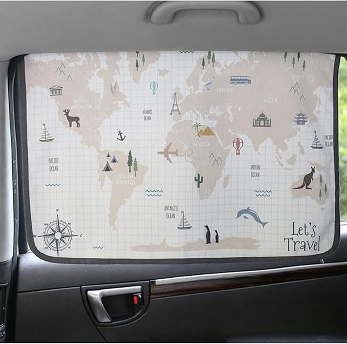 BEBEDECO Magnetic Car Sun Shade Curtain for Side Window – Sun Blocker and UV Protector for Baby, Kids, and Pets – Universal Fit with Built-in Magnets for Steel-Framed Door (WorldTravel)