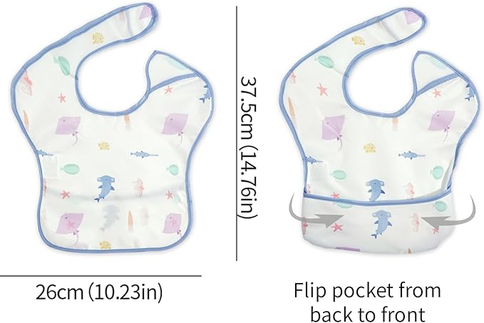 CoolaPeach 3-Pack Waterproof Baby Bibs for Eating - Lightweight Feeding Bibs, Mess Proof, Baby Essential Must Have for Eating