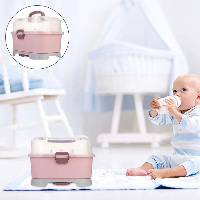 NUOBESTY Baby Bottle Storage Box with Cover Portable Milk Bottle Case and Drying Rack for Home and Travel 13.8 X 9.8 X 9.8 Inches Organizer for Baby Supplies