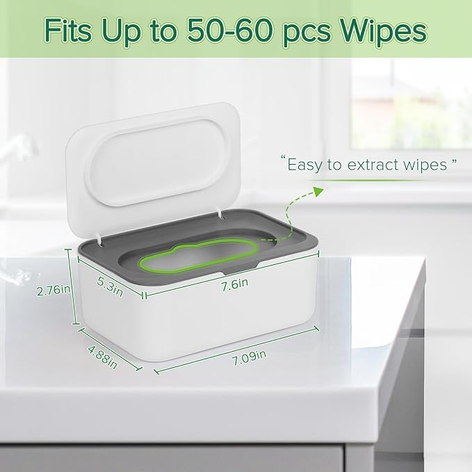 Flenpptly 2 Pack Baby Wipes Dispenser, Wipes Case Baby Wipe Holder Keeps Wipes Fresh, Non-Slip, Easy Open & Close (2 Pack Gray)