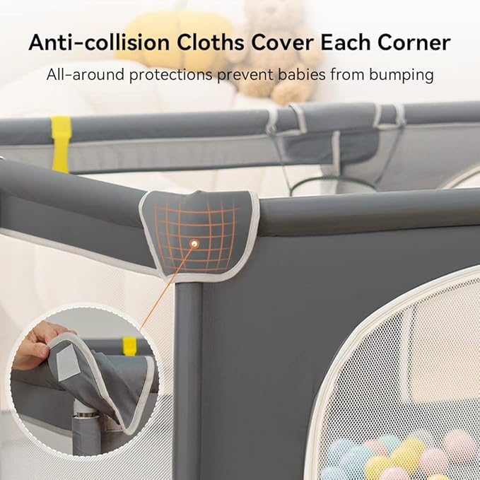 COMOMY Playpens for Babies and Toddlers, 79"x79" Baby Playard Extra Large, Safe and Non-Slip Baby Fence, Full Mesh Design, Indoor & Outdoor Kids Activity Center, Play Pens (Dark Grey)