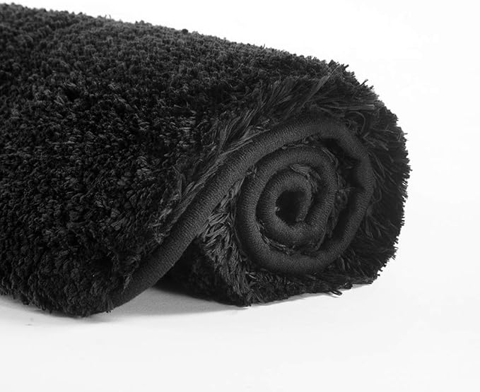 SuchTale Large Extra Soft Absorbent Shaggy Bath Mat (24 x 40, Black) Machine Washable Microfiber Non Slip Luxury Floor Mats Rubber Back