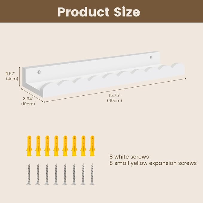 Yirilan 4-Pack Scalloped Shelves, Nursery Shelves for Wall, Floating Nursery Book Shelves for Kids, White
