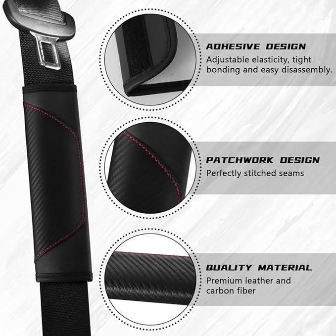 2PCS Car Seat Belt Cover Pad, Soft Carbon Fiber Leather Seatbelt Shoulder Protector for a More Comfortable Driving, Universal Safety Belt Strap Cover to Protect Your Neck (Black)