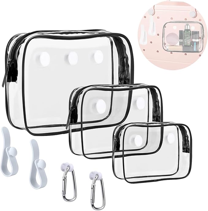 3 Packs Clear Bogg Beach Tote Bag with 2 Pack Insert Hooks Accessories for Bogg Bags Travel Makeup Clean Toiletry Brush Organizer Cosmetic Divider Storage Inner Pouch