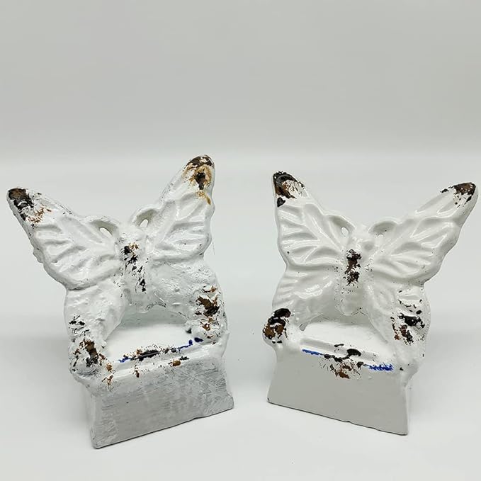 2 Pack Cast Iron Door Stops,Cute Floor Decorative Butterfly Door Stoppers, Farmhouse Vintage Collection Heavy Duty Door Stop Wedge Perfect for Bedroom, Bath and Exterior Doors - White
