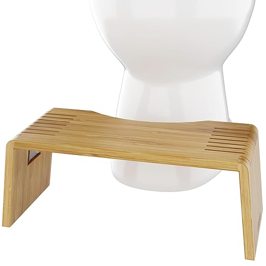 Squatty Potty Oslo Folding Bamboo Toilet Stool – 7 Inches, Collapsible Bathroom Stool for Kids and Adults – Brown, Portable and Space-Saving