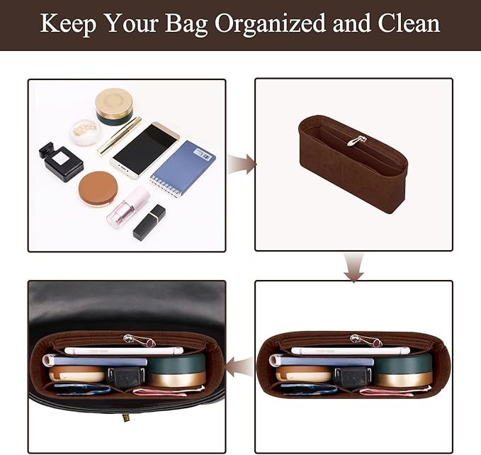 Chispee Purse Organizer Insert for Handbags, Softened Felt Insert Bag Organizer for Baguette Bag, Handbag Organizer fit for Baguette, Longchamp (Medium,Pink)
