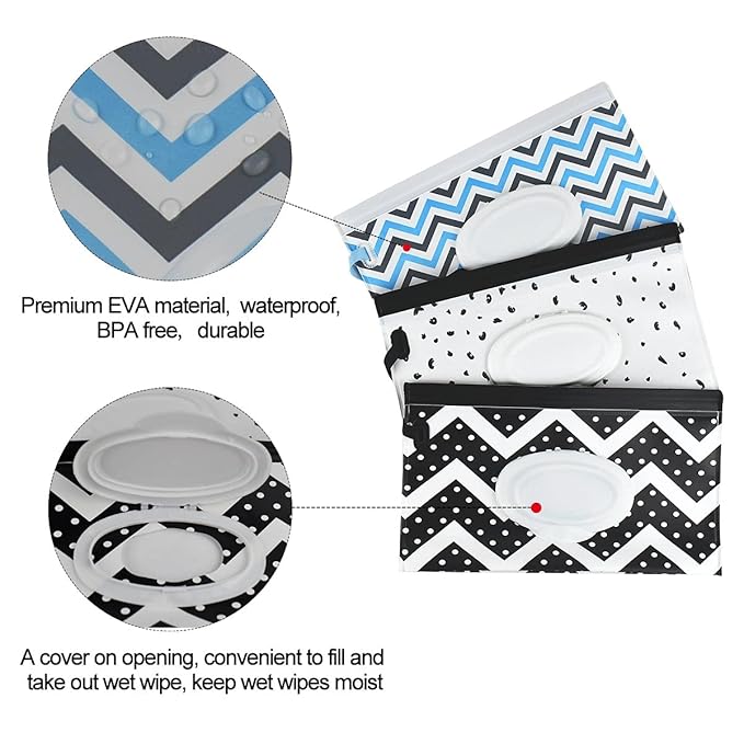 3 Pack Baby Wipes Dispenser Portable Wet Wipe Dispenser Bag Reusable Travel Baby Wipes Container Refillable Wet Wipe Carrying Case Holder for Diaper Bag Lightweight Travel Wipes Dispenser Cases