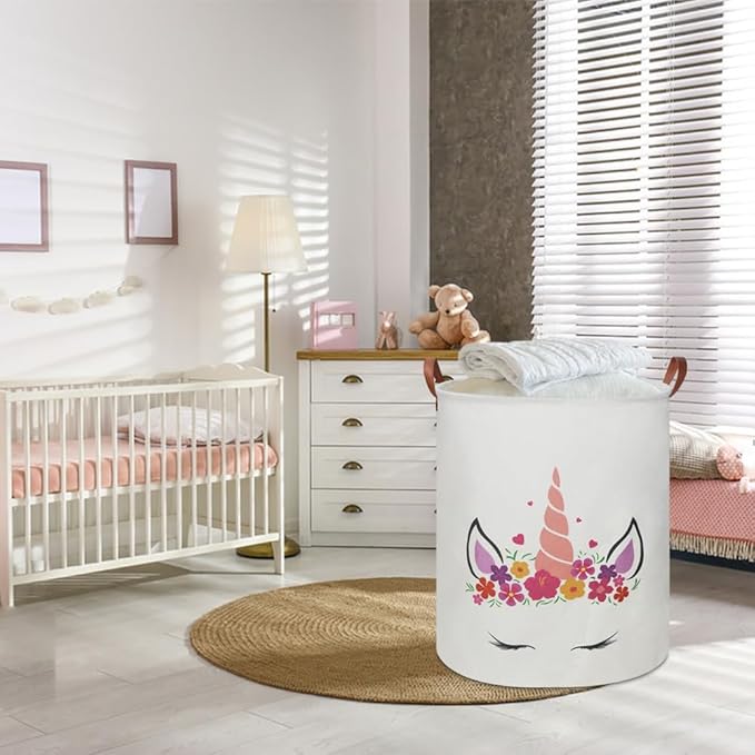 Baby Girl Laundry Hamper,kids laundry Basket,Girls Nursery Hamper,Waterproof Storage Bin for Bedroom,Clothes Organizer Basket,Toys Box,Room Decor(Unicorn)