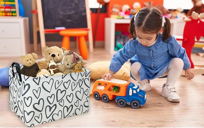 Essme Rectangular Heart Basket Gift Storage Box,Heart Storage Bins Organizer with Handles for Girls Room Decor,Basket,Shelf Basket.(Black Heart)