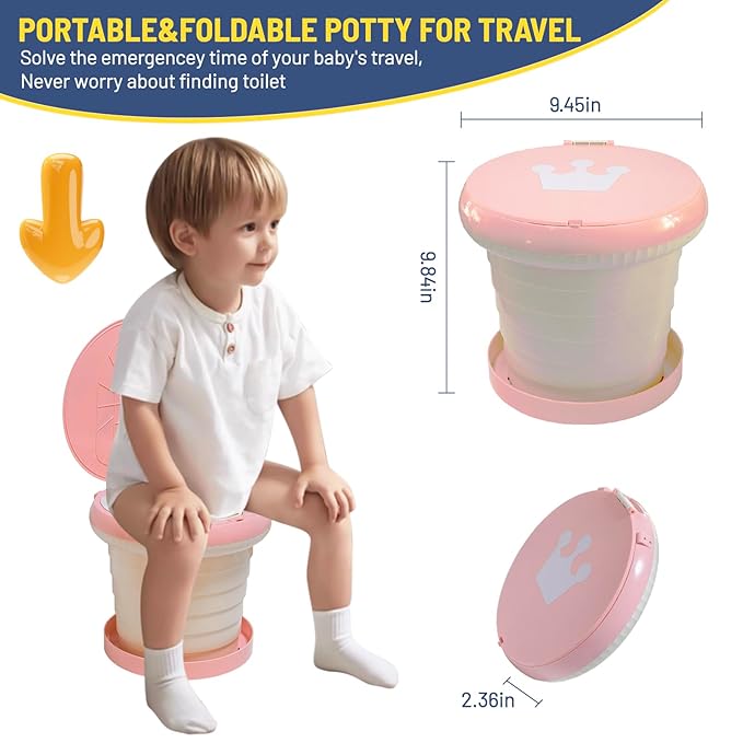 SunnySmile portable, foldable potty seat for toddler, Training Toilet Seat Emergency Toilet for Car, Camping, Outdoor, indoor (pink, large)
