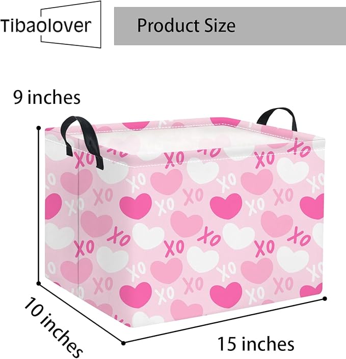 TIBAOLOVER Rectangular Valentines Basket for Home Kitchen Girls Cute Kids Storage Bin Organizer Shelf Book Room Decor(XO Heart)