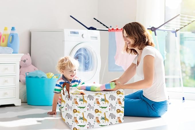 Essme Rectangular Animal Baskets,Kids Storage Box,Cute Basket for Kids with Handles for Room Decor, Book Bins,Shelf Basket.(Cute Animal)