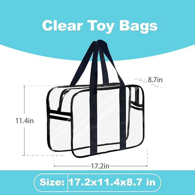 Clear Toy Storage Bag with Zipper - Organizing Bags for Home Travel with Handles - for Building Blocks, Puzzle, Book, Board Game(2, X-Large)