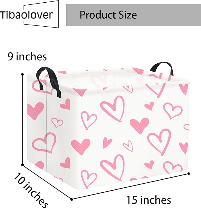 TIBAOLOVER Rectangular Heart Basket Kids Baby Girls Basket Cute Toy Storage Bin Organizer Shelf Book Love Room Decor(Pink Hearts)