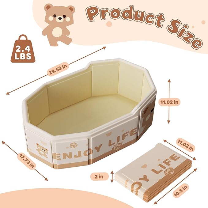 Collapsible Baby Bathtub for Shower, Portable Foldable Toddler Bath Tub with Non-Slip Base, Compact Travel Essentials for Kids & Infants, Easy Storage in Small Spaces, Brown