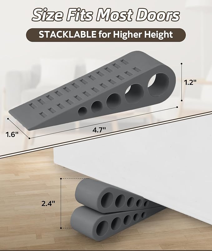 4 Pack Door Stops for Bottom of Door, Rubber Door Stopper Wedge with Holder, Door Holder to Keep Door Open, Wall Protector for Home & Office & School, Dark Grey