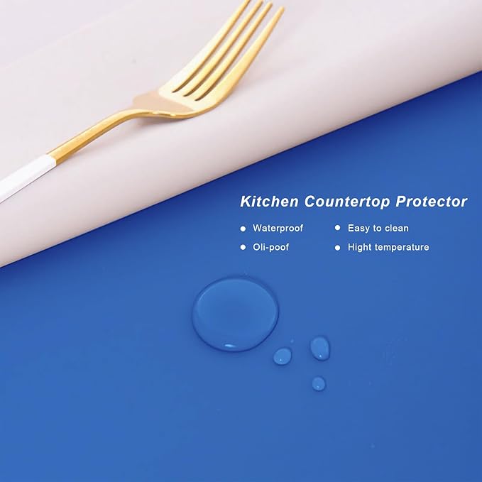 2 PCS Silicone Mats for Kitchen Counter, 23.6" by 15.7" Multipurpose Mat,Heat Resistant Nonskid Table Mat for Air Fryer to Site on, Countertop Protector Classic Blue