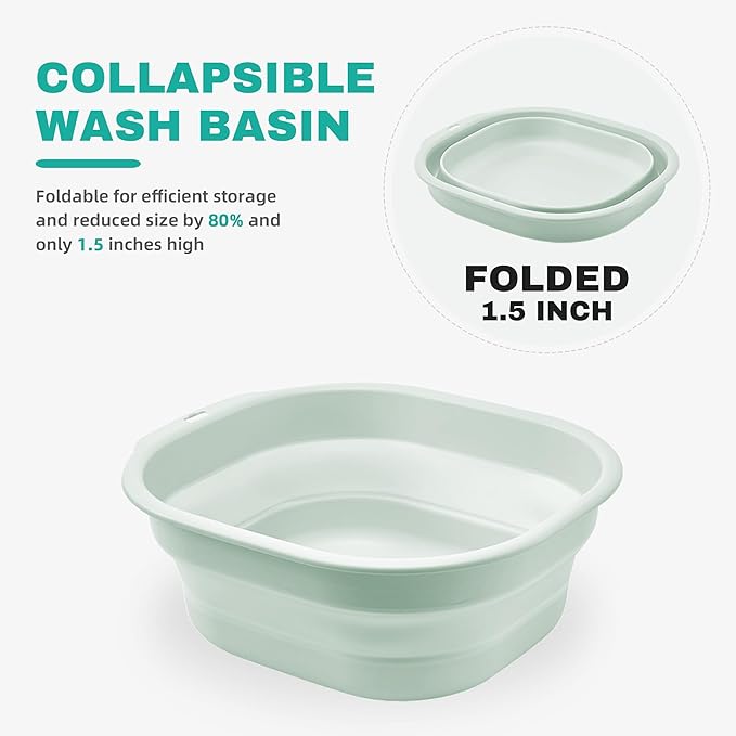 Bellglee 2 Pack Collapsible Wash Basin Set, Foldable Dish Tub, Small Medium Portable Sink for Kitchen, Camping, RV, Baby Bottles, Laundry, Plastic Washbasin -Green