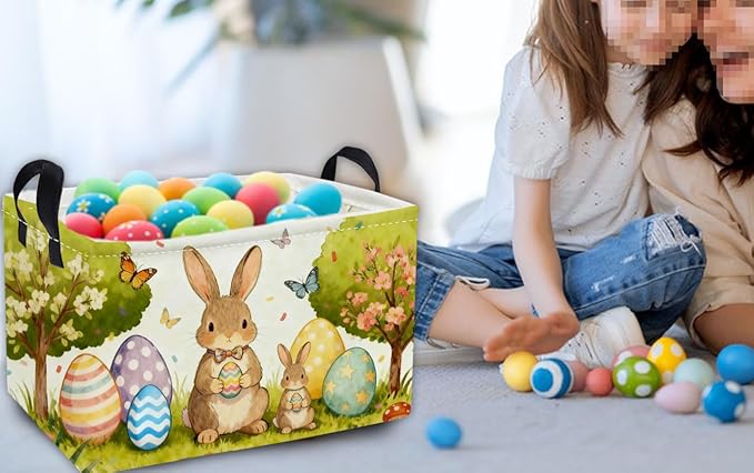 Essme Rectangular Easter Basket, Kids Storage bin Organizer with Handles for Easter Decor,Shelf Basket,Toy Organizer,Easter Baskets.(Cute Easter Basket)