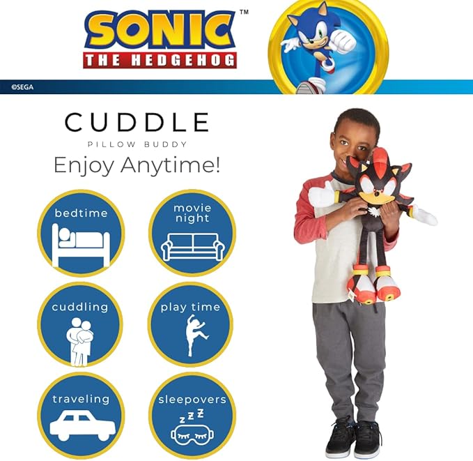 Sonic Shadow The Hedgehog Anime Kids Bedding Super Soft Plush Cuddle Pillow Buddy, One Size, (Officially Licensed Product)