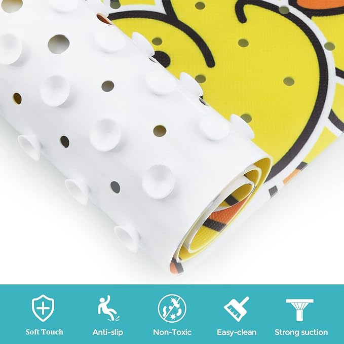 Tubozadi Bathtub Mat Non Slip Shower Mat for Kids Adults & Elderly 40X16 Inch Extra Long Anti Slip Bath Mats for tub Mat with Suction Cups and Drain Holes,Duck